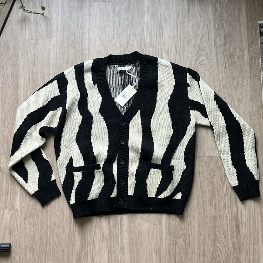 MNML Black and Cream Zebra Pattern Cardigan